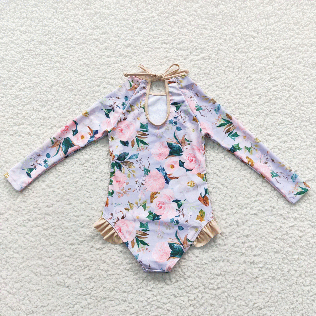 GIRLS’ LONG SLEEVE FLORAL SWIM