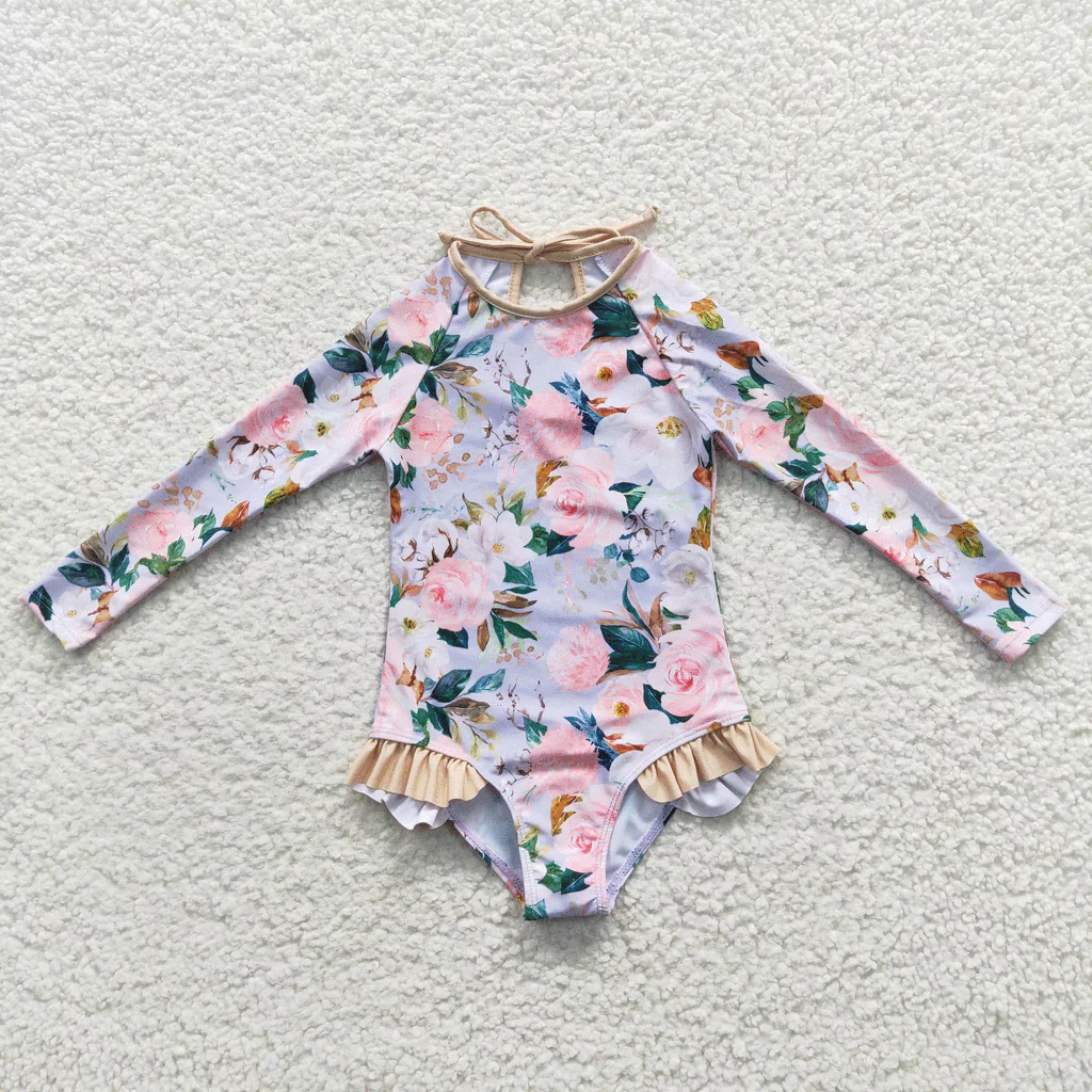 GIRLS’ LONG SLEEVE FLORAL SWIM