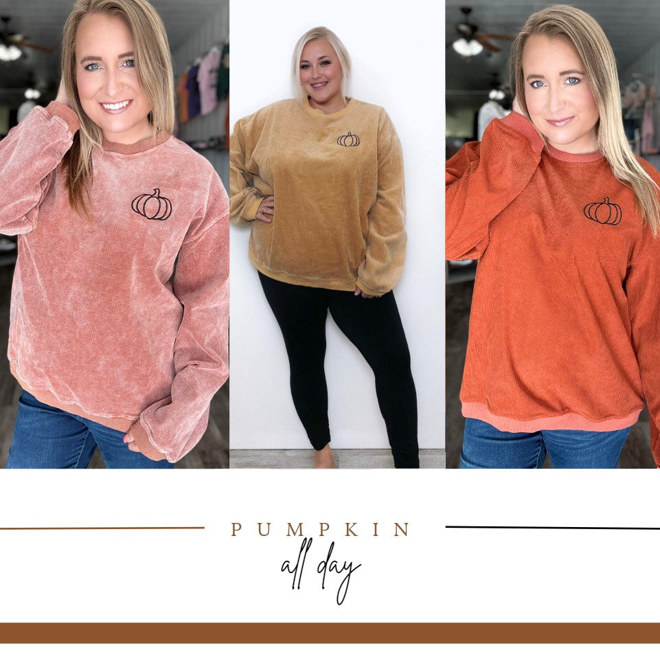 EMBROIDERED PUMPKIN CORDED CREW