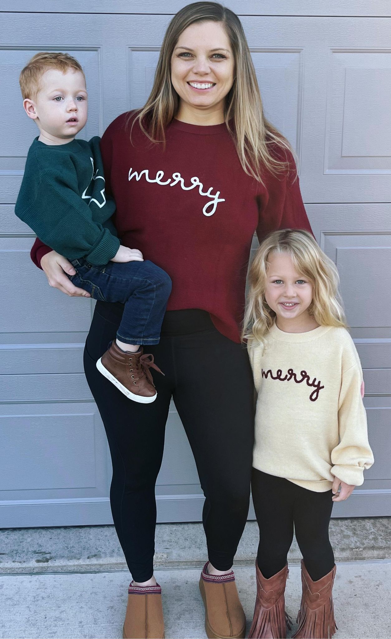 ROPE EMBROIDERED “MERRY” SWEATERS (BIGS + LITTLES)