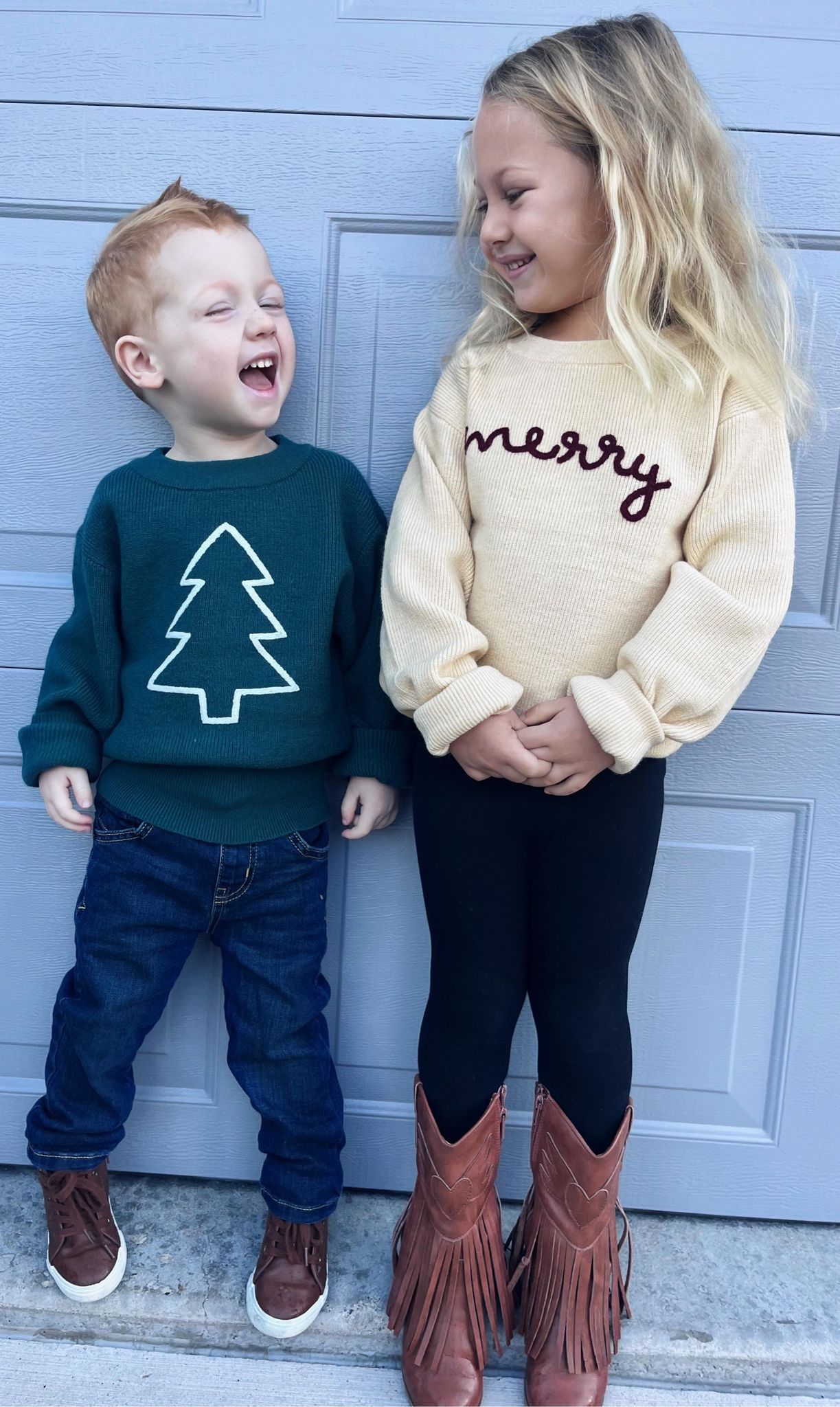 ROPE EMBROIDERED “MERRY” SWEATERS (BIGS + LITTLES)