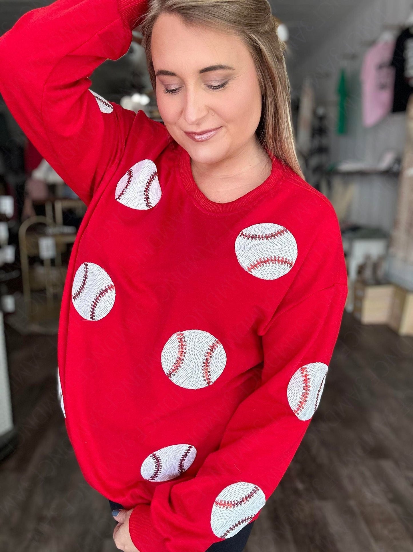 SEQUIN BASEBALL SWEATSHIRT