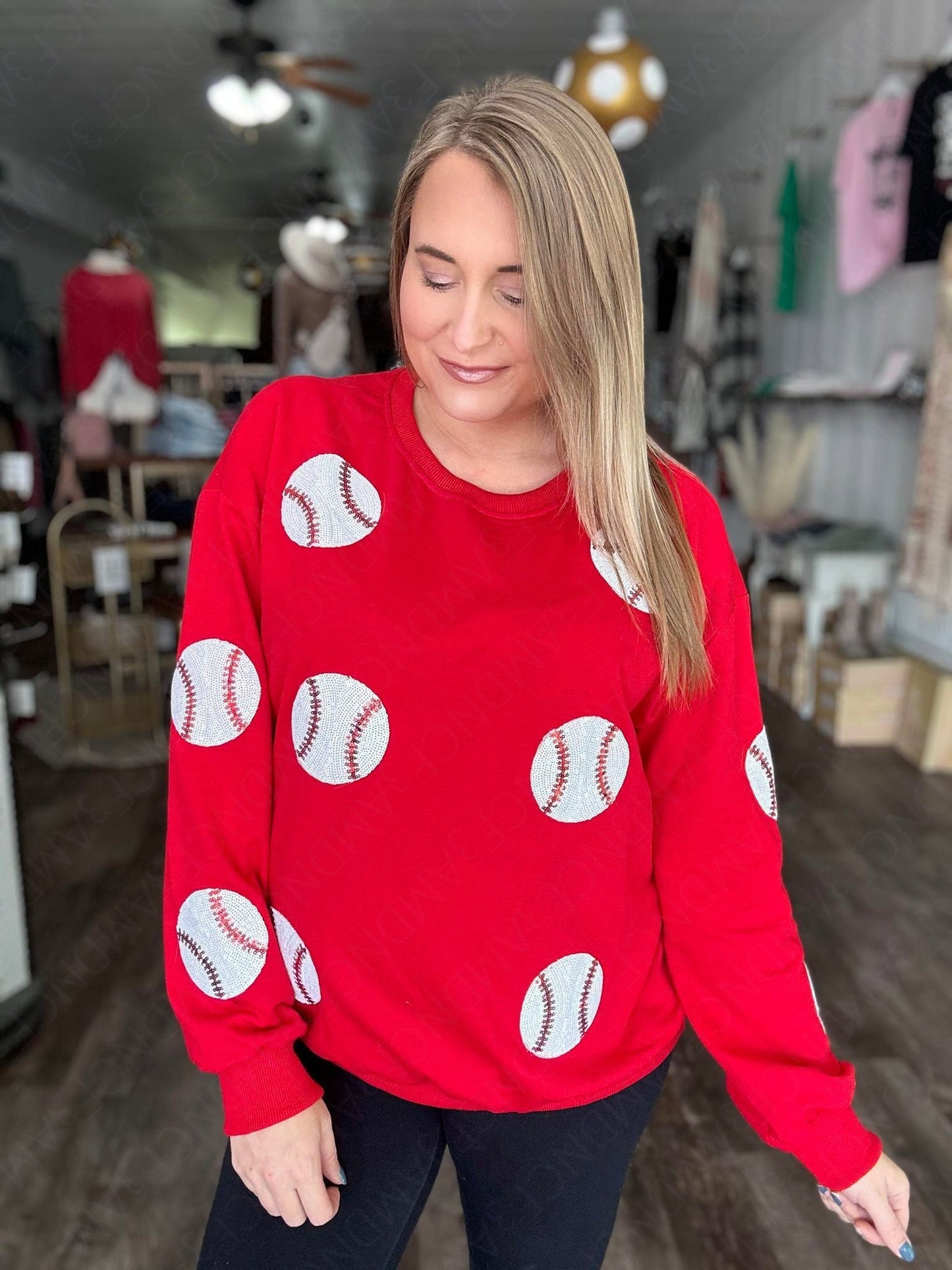 SEQUIN BASEBALL SWEATSHIRT