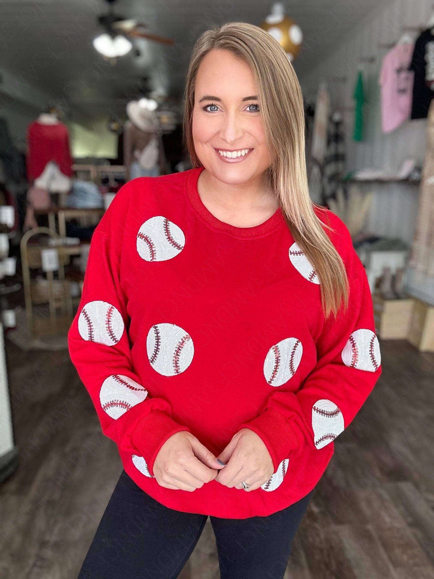 SEQUIN BASEBALL SWEATSHIRT